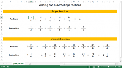 Adding and Subtracting Fractions Using Excel