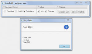 Ice Cream Order Program |Using JavaFX, create a Java GUI class named IceCreamOrder that helps you to determine the cost of one ice cream order | Ice Cream Order JavaFX Program