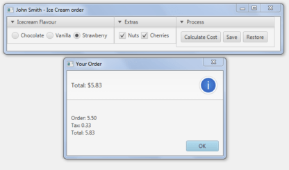 Ice Cream Order Program | Using JavaFX, create a Java GUI class named IceCreamOrder that helps you to determine the cost of one ice cream order.