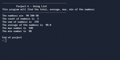 Write a program that will find the total, average, max, min of the numbers