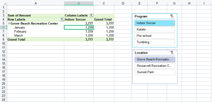 In this project, you will create and modify a PivotTable report and a PivotChart report in order to analyze revenue from the city youth programs