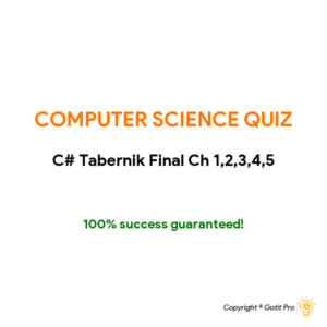 C# Tabernik Final Ch 1,2,3,4,5 Quiz Programmers make use of what type of program in order to translate higher-level language statements into machine code? Internally, computers are constructed from circuitry that consists of small on/off switches. What is the most basic circuitry-level language that computers use to control the operation of those switches called? An identifier that is prefixed with an @ and allows you to use code written in other languages that do not have the same set of reserved keywords is known by what name? What must be done once a C# program has been finished before it can be use What is NOT considered a keyword by the C# language? What programming style capitalizes the first letter of all new words in an identifier, including the first one? When writing C# code, how do you indicate a namespace? A series of four or five comparisons and calculations that together determine an employee's withholding tax value might be grouped using what sort of logical unit? What can be used as a construct that acts like a container to provide a way to group similar classes? The use of "void" and "static" are both examples of what predefined C# language component? What are nonexecuting statements that you can use to document or add notes to assist in the use of the program? What term describes a one-word name with no embedded spaces that references a variable in a program? What statement regarding the C# programming language is accurate? The program you are creating must output information onto the screen, and then position the cursor on the next line in preparation for additional output. What method should you use? Encapsulation is similar to using a device you use without regard for the internal mechanisms. What is the common term for this type of device? What technique involves the packaging of an object's attributes and methods into a cohesive unit that can be used as an undivided entity? What is an object in relation to a defined class in a programming language? What information must be supplied when utilizing a method that requires additional information in order to operate? What is the process of removing all syntax and logical errors from a program in order to create a working program that accomplishes all intended tasks known as? What type of program is created by the use of named memory locations and a series of steps or operations to manipulate the values of those memory locations? What kind of programming language allows you to use a vocabulary of reasonable terms such as "read," "write," or "add" instead of the sequence of on/off switches that perform these tasks? What can be used to extend an existing class so as to create a more specific class? What command can be used from the Developer Command Prompt in order to compile a C# program? Where can a method's name and information about what will be passed into and returned from a method be found? A program's execution of various statements and procedures in a correct order to produce desired results is referred to as what defining characteristic? When using arithmetic operations with operands of dissimilar types, an automatic conversion of nonconforming operands to a unifying type occurs. What is this conversion process called? What method from the Convert class can be used to convert a specified value to an 8-bit unsigned integer? What type of operator can be used to reduce a variable's value by 1 either at time of evaluation, or after it is evaluated, depending on placement? What can be used to control the appearance of text output? What method can be used as an alternative to the Convert class methods to change a string into a number? What happens when "string1" is added to "string2" using the + sign in the C# programming language? What operator is used for exponentials in the C# programming language? What type of expression has a Boolean value as a result? When running a program, an instruction to the user to enter data for the program to process is known by what term? What statement regarding operator precedence is accurate? In the C# statement moneyString = someMoney.ToString("F3"), what is "F3" an example of? What keyword can be used to create a named identifier for a memory location whose contents cannot change? What data type can be used to hold a series of characters? What method can be used to accept user input from the keyboard on the console? You are performing an arithmetic operation and have placed the desired result type in parentheses followed by a variable to be cast with the result. What is this an example of? How is a Boolean variable declared in a program? What is NOT part of a variable declaration in the C# programming language? An assignment that is made when a variable is declared is known as what? In C#, += adds the operand on the right to the operand on the left and assigns it to the operand on the left in one step. What is the name for this operator? What data type can be used to hold any single character, including numbers and non-printing characters? What type of program specifically allows and accepts user input? What type of arithmetic operator has one argument to the left and another argument to the right of the operator? What is the term for a named location in computer memory that can hold different values at different points in time? What uses curly braces containing a number that indicates the desired position for a variable in a list that follows a string used for formatting purposes? What type of number can be described as having varying numbers of significant digits, which contains decimal positions? What controls can be used to allow a user to input data in a GUI application? After making a change to a program and attempting to re-run it, you get an error message stating that changes are not allowed. What can you do to clear the error? What name is given to the first form in a Windows Forms project within Visual C# by default? After a user types a value into a TextBox in an executing program, where is the value stored? After you have added a Button onto a form, what can you do in order to create a method that executes when the user clicks the Button? What kind of GUI object is rectangular and provides an interface for collecting, displaying, and delivering information? Where in the Visual C# IDE main window can you find the File menu, as well as submenus for editing, debugging, and help tasks? If a Button's name is reportButton, what will the default name of its Click() method be? What process involves the changing of a program's internal structure without changing the way the program works? What Label property can be changed to display any string of text? Where can the appearance, size, color, and window management features of a Form be modified? What feature in the Visual C# IDE can be used for viewing and managing project files and settings? When sorting the Properties in alphabetical order in the Properties window, what entry is not in alphabetical order? What type of font should you use if you wish to align text values on controls? Objects such as the labels, buttons, and text boxes seen within a program's environment are all components of what part of a program? What property can be modified to change the tab order for a GUI component? What determines the order in which controls receive focus from successive Tab key presses? When designing an application, what type of interface generally requires more time to develop? What form property allows you to specify the caption of the Form in the title bar? What key combination can be used to run a program without debugging it? What part of a button on a form can be dragged in order to change the button's size? What serves as a control that is used to display text such as a prompt or a result of some computation? What statement regarding the use of Designer.cs files is accurate? Labels, text boxes, and buttons that users can manipulate to interact with a program's forms are referred to by what term? Approximately how many different properties exist within the Form class? When using a switch structure to make decisions within a program, what keyword is used to begin the structure? What can be used in conjunction with a switch statement in order to make the meaning of case label values much clearer? What type of statement can be used to make a single-alternative decision? What keyword can you use to specify an action to take in the event that a test expression does not match any case? What character(s) are used to form the ternary conditional operator in C#? What character(s) function as the non-conditional Boolean logical AND operator in the C# programming language? What conditional operator can be used to create a compound Boolean expression as an alternative to if statements? In a situation where you want to perform one action when a Boolean expression evaluates as true and an alternate action when it evaluates as false, otherwise known as a dual-alternative decision, what sort of statement should you use? The if expression that precedes a block in a decision structure is known as what type of statement? In C#, what operator is used as an abbreviated version of the if-else statement, and requires three expressions separated with a question mark and a colon? What conditional operator can be used when you want some action to occur even if only one of two given conditions is true? What character(s) serve as the NOT operator in the C# programming language? What should you use if you wish to execute two or more statements conditionally? What kind of conditional operator requires three arguments: a test expression, and true and false result expressions? What rule results in an error if you reach the end point of a statement list in a case section? When creating a flowchart or pseudocode representation of a task, what type of structure is one in which one step follows another unconditionally? In a switch statement, what keyword is followed by one of the possible values that might equal the switch expression? What character(s) do you use to make a conditional AND operator within a C# program? Placing the opening brace of an if block on the same line as the if statement is known as what style of programming? When designing a flowchart for assisting in the coding process, what is a parallelogram typically used to represent? What character(s) function as the conditional OR operator in the C# programming language? What sort of evaluation involves the evaluation of expressions in each part of a compound, conditional Boolean expression only as much as necessary to determine whether the expression is false? What type of structure involves choosing between alternative courses of action based on some value within a program? What character(s) function as the non-conditional Boolean logical inclusive OR operator? When the & and | operators are used between Boolean expressions, they are Boolean logical operators. What are they when used between integer expressions? What type of loop checks a Boolean expression at the "bottom" of the loop after each repetition has occurred? Both the while loop and for loops are considered to be in what category of loops? What type of loop is one in which the loop control variable is tested after the loop body executes? What is any single execution of a loop referred to as? A loop for which the number of iterations is predetermined is known as what type of loop? A bug has resulted in your program executing an infinite loop. What key can be pressed in conjunction with the C or Break (Pause) key to escape the loop? You are writing a program that defines a variable within a loop, and then tries to use that variable outside the loop. However, the program does not run as intended. What is the issue? What type of loop checks a Boolean expression at the "top" of the loop before the body has a chance to execute? A loop that is controlled by user input rather than altered by arithmetic is known as what type of loop? What should an accumulator variable be set to before it is used to accumulate a total? Totals that are summed one at a time in a loop are known as what type of totals? The expressions in each part of an AND or OR expression are evaluated only as much as necessary to determine whether the entire expression is true or false. What type of evaluation is this? What technique can be used to combine two different loops into one? Unlike the while and for loops, the do loop is considered to be in what category of loops? What is a garbage value in the C# programming language? Why do event-driven GUI programs sometimes require fewer coded loops than their counterpart console applications? Many loop control variable values rely on an added value through each loop. What type of loop control variable is this? Loops that are controlled by reducing a variable are utilizing what type of loop control variable? A value such as a 'Y' or 'N' that must be supplied in order to stop a loop is known as what type of value? After executing your GUI program, you realize that your code has created an infinite loop. How can you break free of the loop in your GUI program? What are the block of statements that are executed in a loop considered to be part of? When using nested loops, what loop is contained entirely within an outer loop? What type of loop allows you to indicate the starting value for the loop control variable, the test condition that controls loop entry, and the expression that alters the loop control variable, all in one convenient place? When using a nested loop, what should always be thought of as the all-encompassing loop? What keyword(s) should you use to initiate a for-loop in C#?