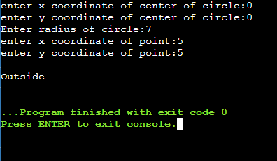 Write Python code to compute the value of the Boolean expression that checks whether a point with coordinates (5, 5) is inside a circle with center (0,0) and radius 7.