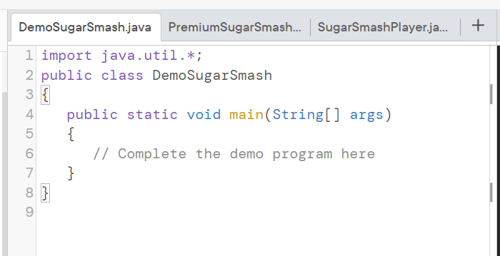 The developers of a free online game named Sugar Smash have asked you to develop a class named SugarSmashPlayer that holds data about a single player. The class contains the following fields:idNumber - the player’s ID number (of type int)name - the player's screen name (of type String)scores - an array of integers that stores the highest score achieved in each of 10 game levelsInclude get and set methods for each field. The get method for scores should require the game level to retrieve the score for. The set method for scores should require two parameters—one that represents the score achieved and one that represents the game level to be retrieved or assigned.Display an error message if the user attempts to assign or retrieve a score from a level that is out of range for the array of scores. Additionally, no level except the first one should be set unless the user has earned at least 100 points at each previous level. If a user tries to set a score for a level that is not yet available, issue an error message.Create a class named PremiumSugarSmashPlayer that descends from SugarSmashPlayer. This class is instantiated when a user pays $2.99 to have access to 40 additional levels of play. As in the free version of the game, a user cannot set a score for a level unless the user has earned at least 100 points at all previous levels.
